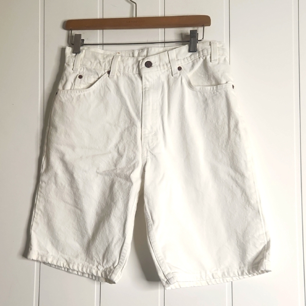 Levi's 550's   Made In The USA Orange Tab White Denim Jean Shorts